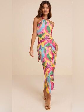 Lulus Glowing Presence Multicolor Halter Dress